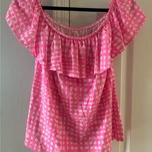 Lilly Pulitzer Pink Gingham Off Shoulder Ruffle Top - L